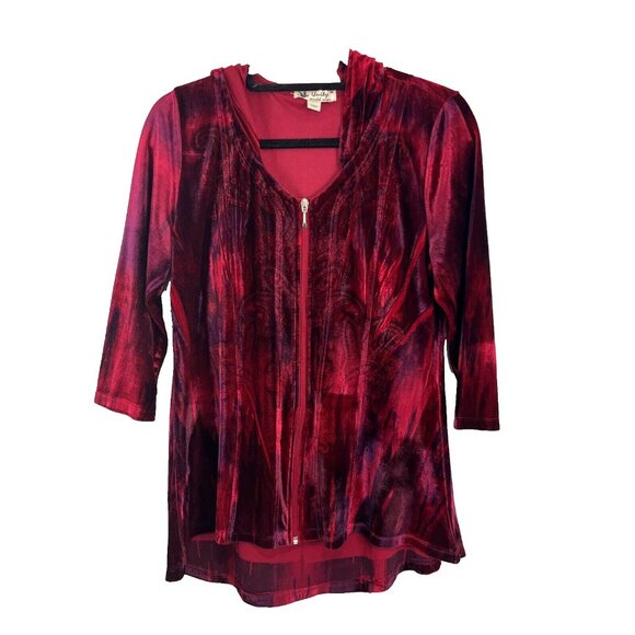 Unity World Wear Red and Black Paisley Patterned Velvet Cardigan Womens Size M - Picture 1 of 11